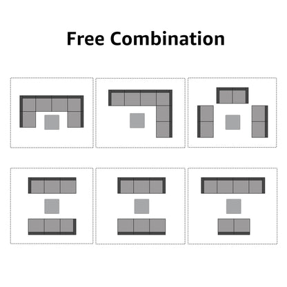 Ensemble de canapés d'extérieur sectionnels rembourrés en osier et acier, 7 pièces